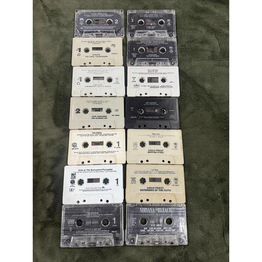 Lot of 14 Rock & Roll Cassettes Nirvana,Led Zeppelin,Van Halen,Judas Priest,Ozzy